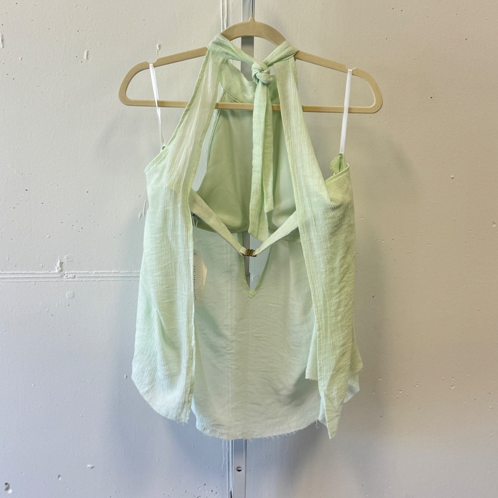 NWT Sabo Skirt Mint Green Halter Top Textured Open Back Cutout Tie Neck Large - Picture 2 of 8
